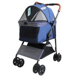 Portable Pet Stroller Cat Trolley, Dog Travel Cart Pram Shockproof Pet Detachable Strolling Cart, Puppy Pushchair Four-Wheeled, One Click Quick Folding