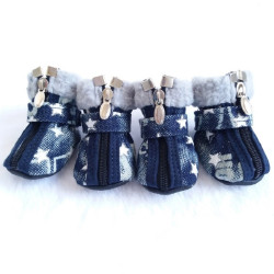 Pet Booties Set, 4 PCS Warm Winter Snow Stylish Shoes, Skid-Proof Anti Slip Sole Paw Protector with Zipper Star Design