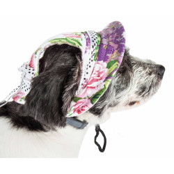 Pet Life  'Botanic Bark' Floral Uv Protectant Adjustable Fashion Canopy Brimmed Dog Hat Cap
