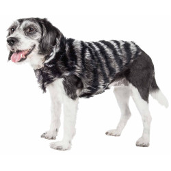 Pet Life  Luxe 'Chauffurry' Beautiful Designer Zebra Patterned Mink Fur Dog Coat Jacket